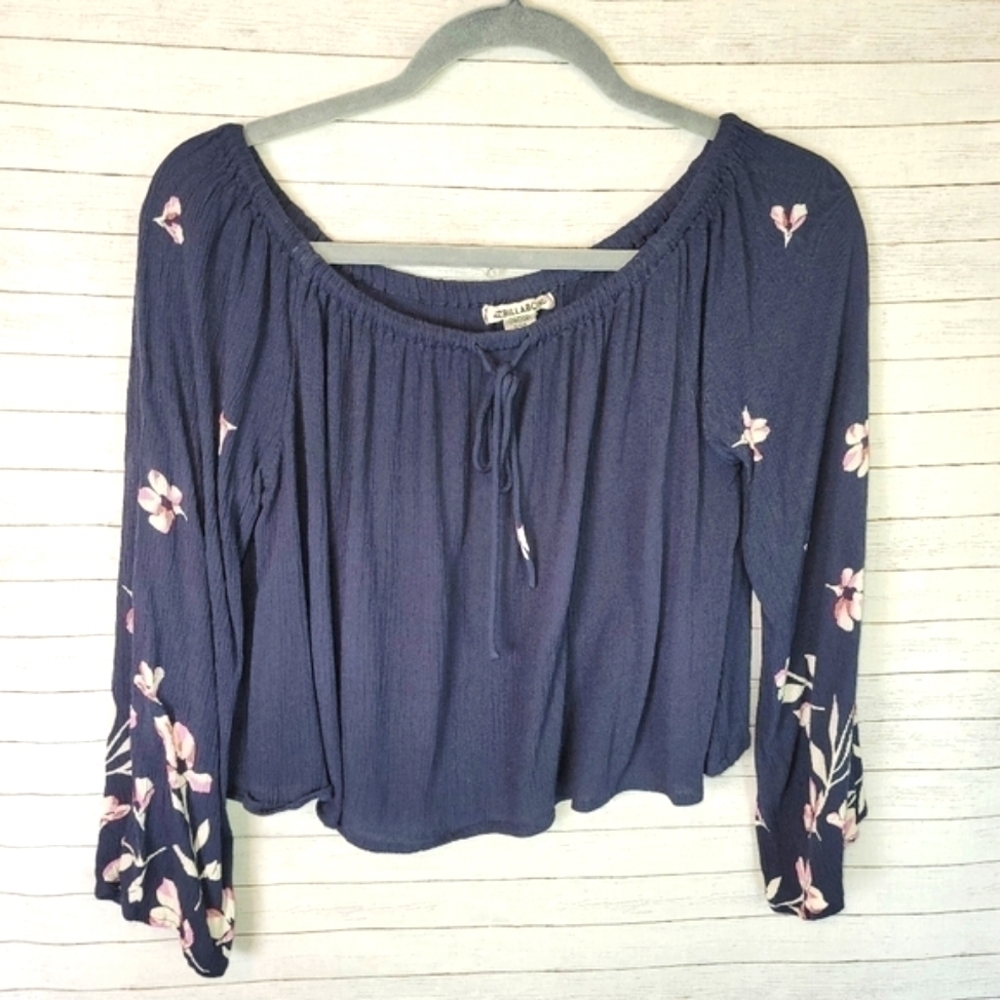 BILLABONG NAVY FLORAL BOHO CROP TOP, SZ MEDIUM